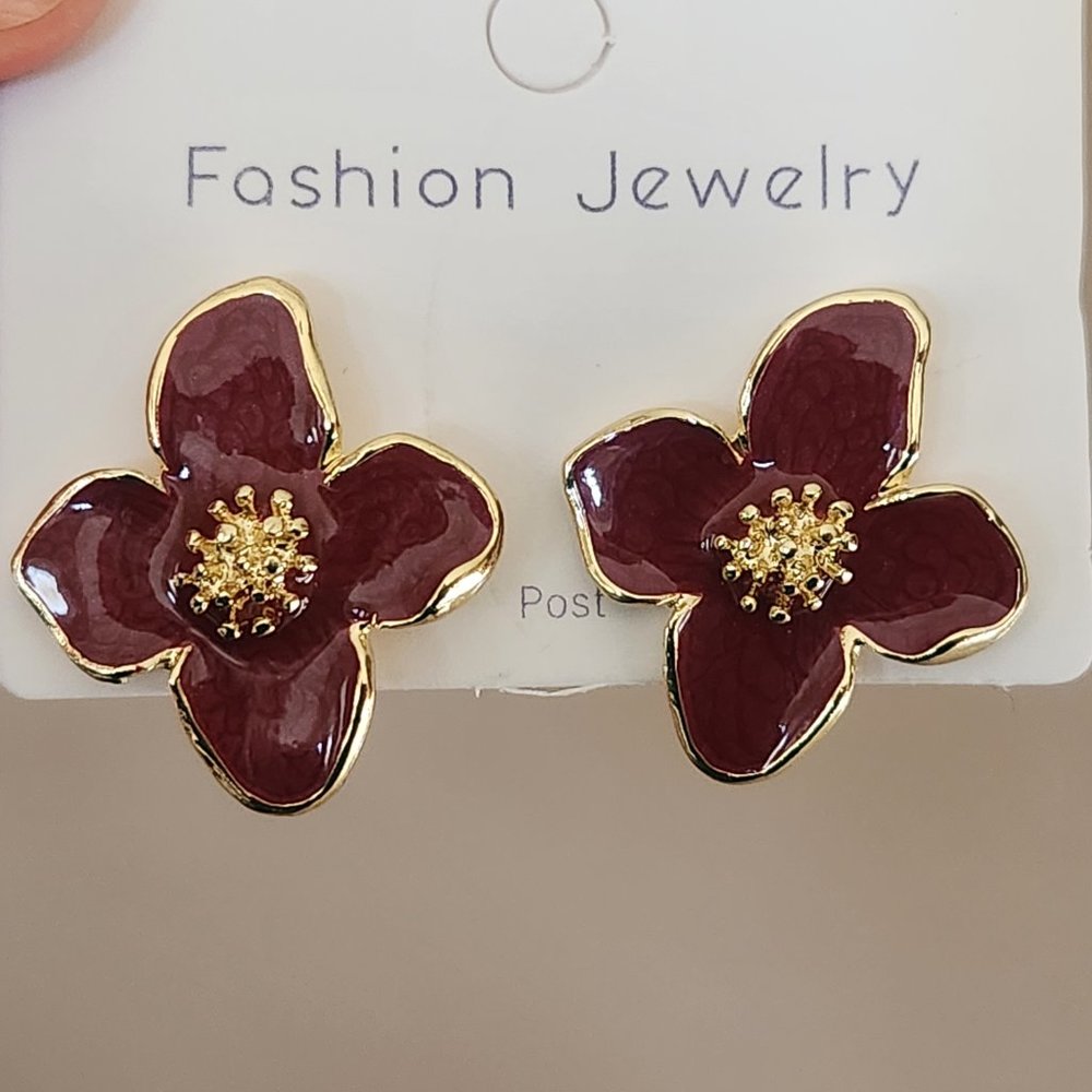 New flower earrings 18k gold plated costume jewelry - Picture 4 of 5